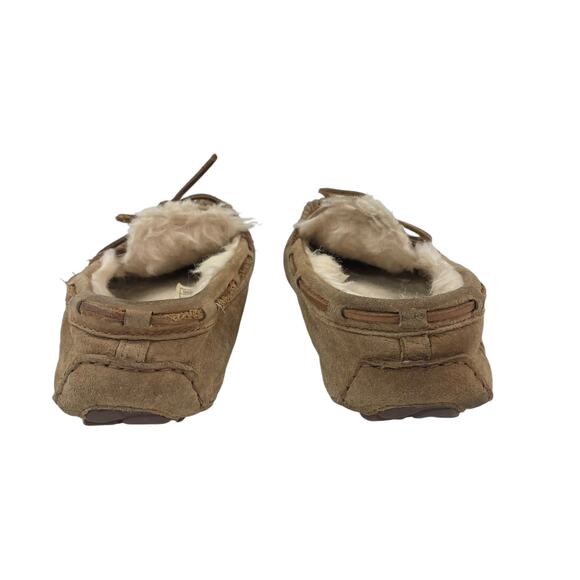 Ugg Sheepskin Lined Moccasin Slippers Tan Suede Womens 5 ASIS FLAWS - Picture 6 of 7